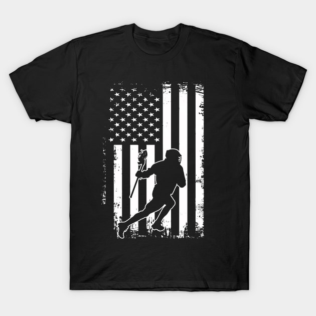 Lacrosse Player USA American Flag T-Shirt by Visual Vibes